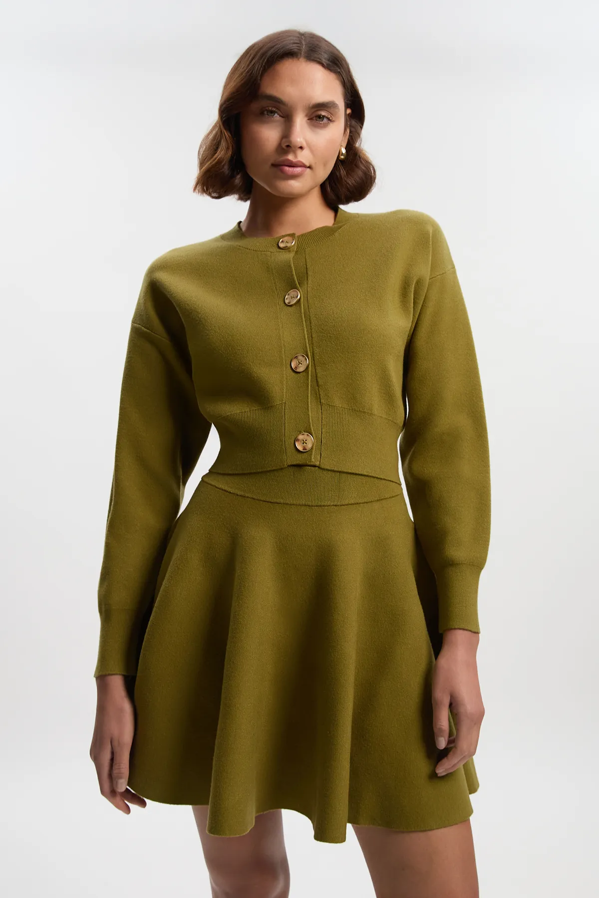 Compact Yarn Cropped Knitted Cardi BKK25345