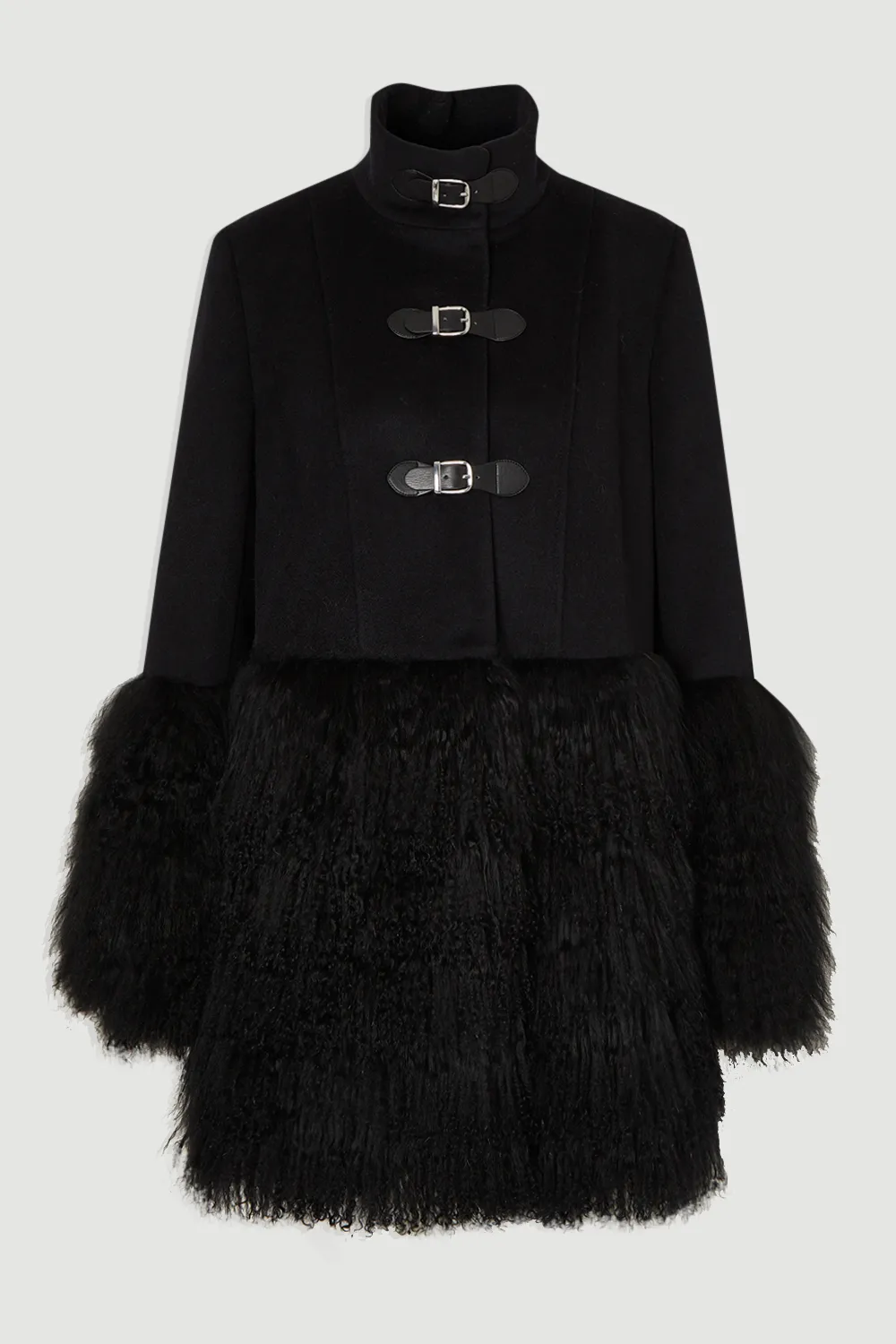 Brushed Wool And Shearling Buckle Detail Short Tailored Coat BKK25361 4 Brushed Wool And Shearling Buckle Detail Short Tailored Coat BKK25361