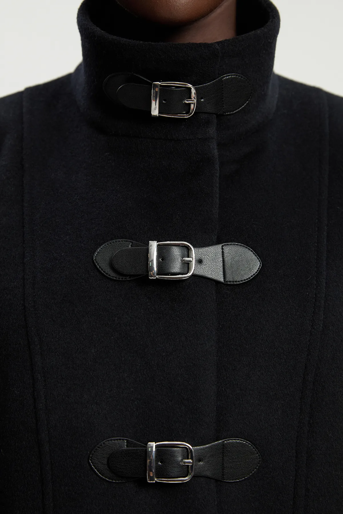 Brushed Wool And Shearling Buckle Detail Short Tailored Coat BKK25361 5 Brushed Wool And Shearling Buckle Detail Short Tailored Coat BKK25361