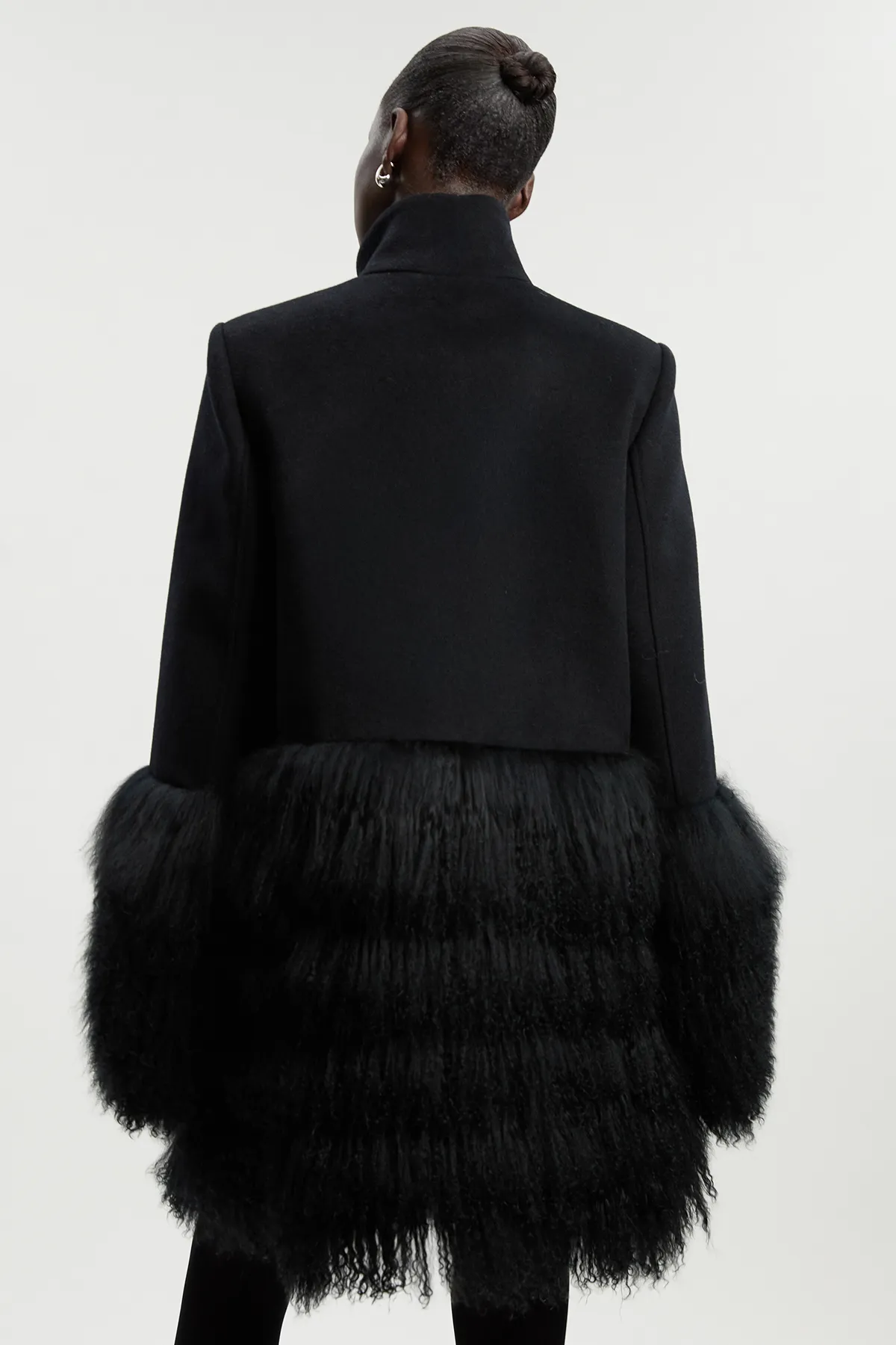 Brushed Wool And Shearling Buckle Detail Short Tailored Coat BKK25361 6 Brushed Wool And Shearling Buckle Detail Short Tailored Coat BKK25361