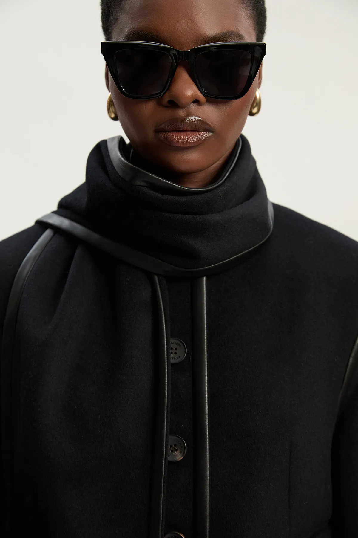 Brushed Wool Pu Mix Detachable Scarf Tailored Crop Coat BKK25364 3 Brushed Wool Pu Mix Detachable Scarf Tailored Crop Coat BKK25364