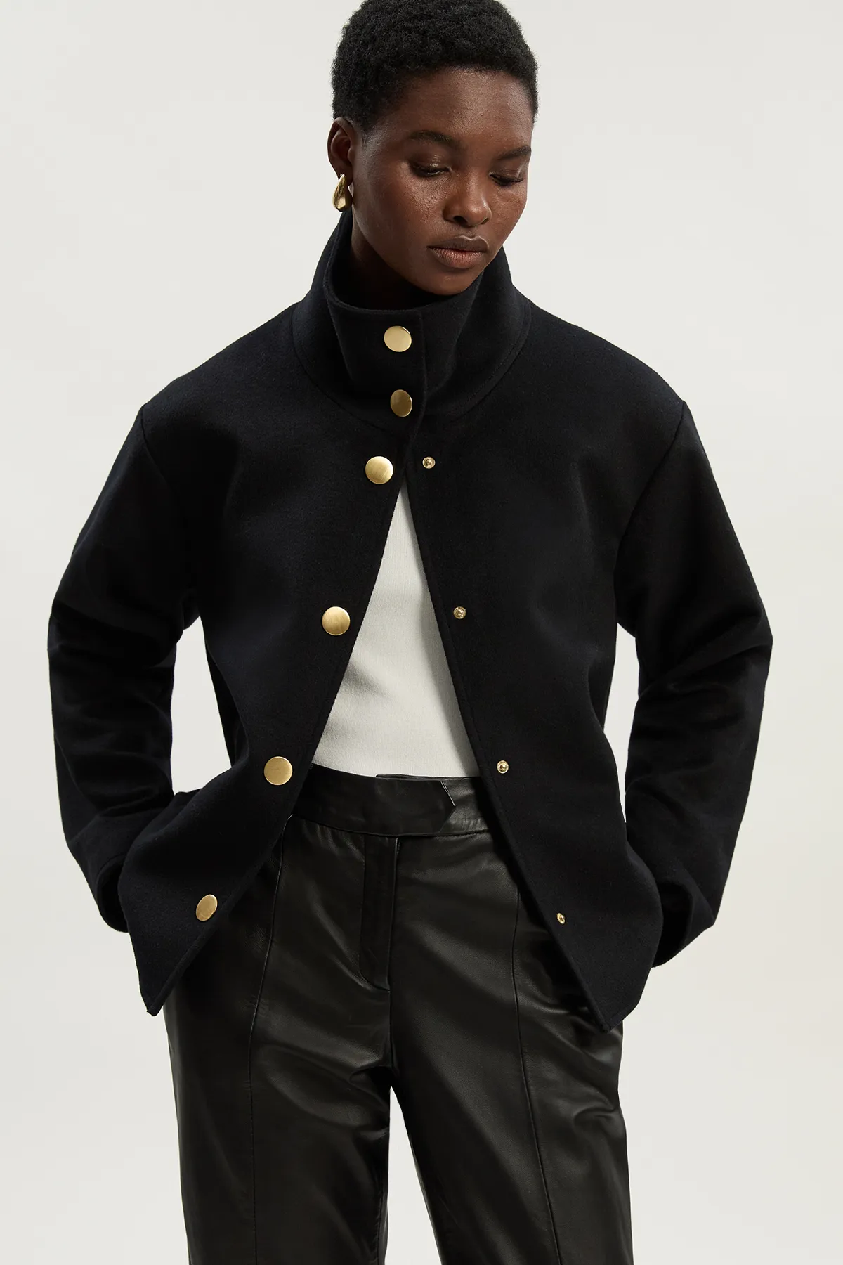 Brushed Wool Funnel Neck Tailored Short Coat BKK25382 3 Brushed Wool Funnel Neck Tailored Short Coat BKK25382