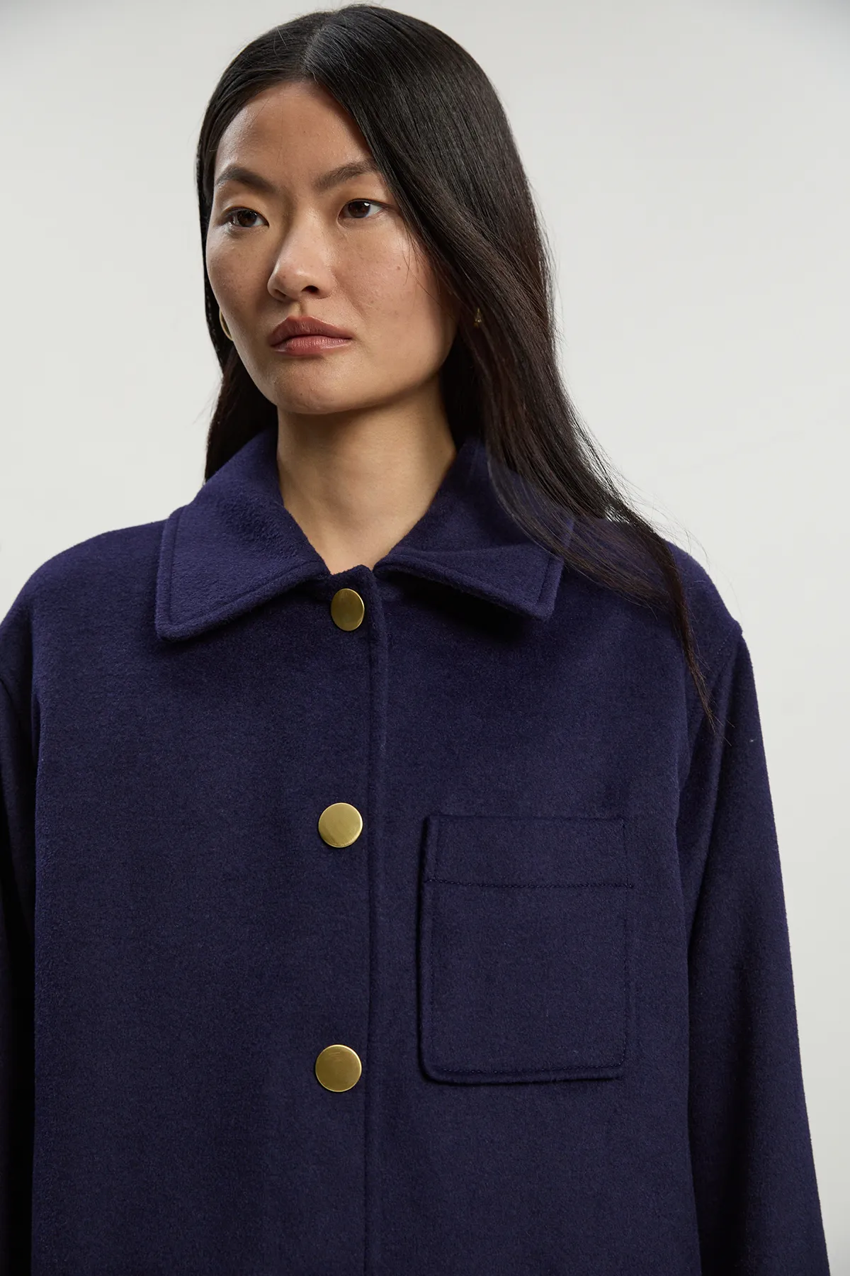 Brushed Wool Patch Pocket Tailored Medium Coat BKK25387