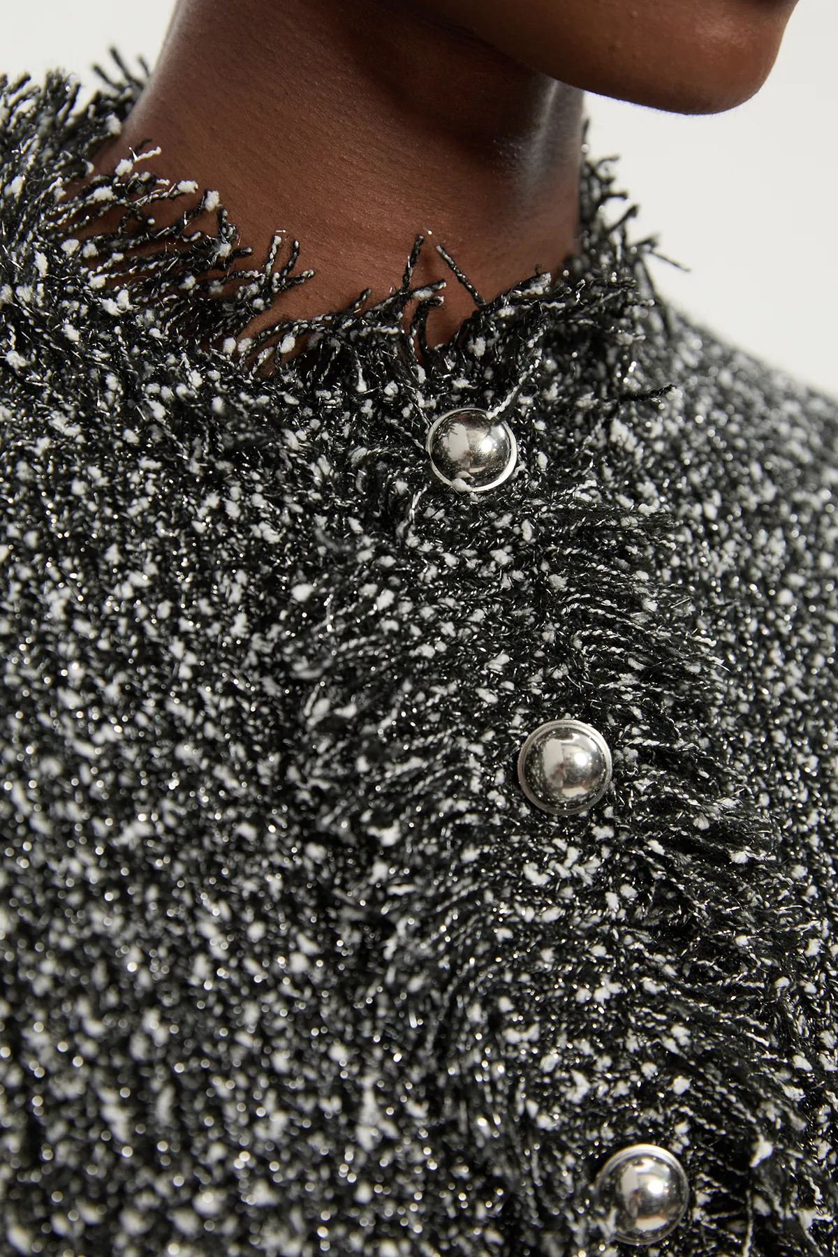 Tweed Yarn Fringe Detail Knitted Cardi BKK25407