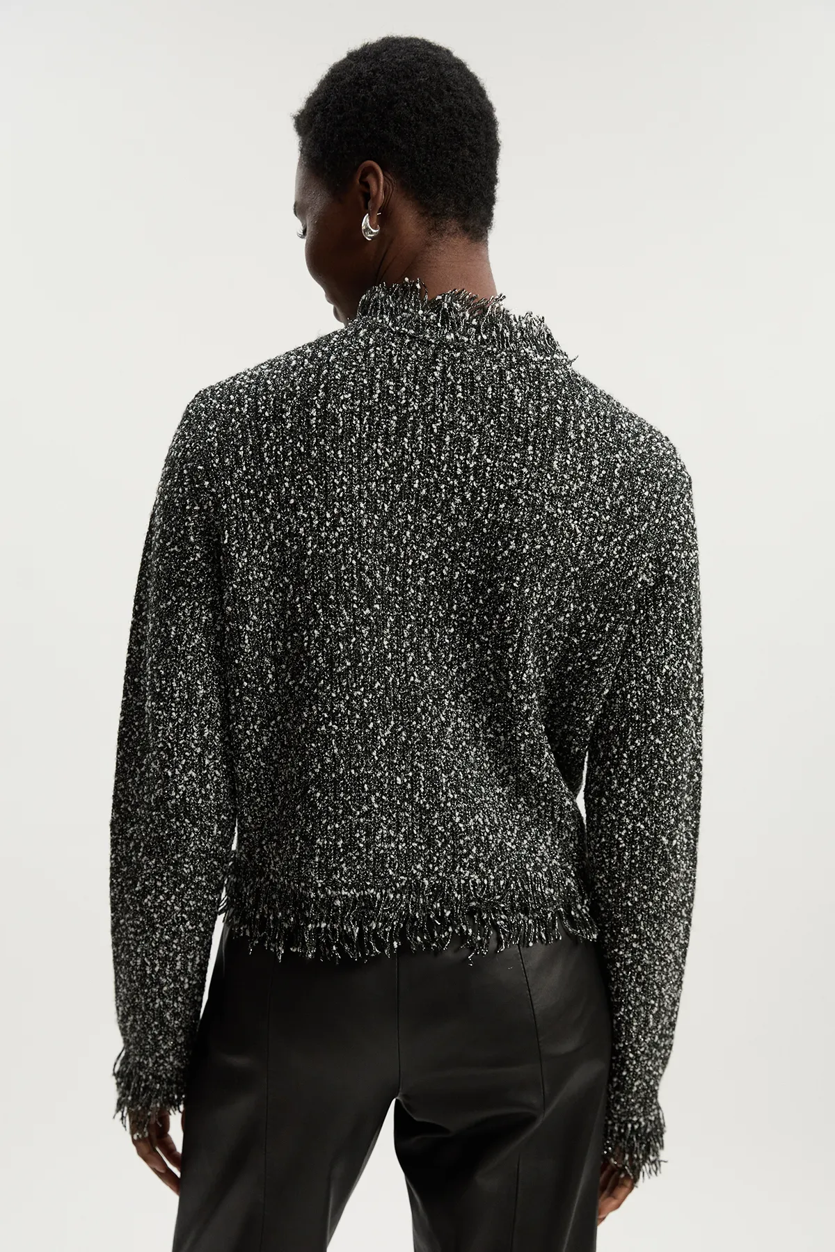 Tweed Yarn Fringe Detail Knitted Cardi BKK25407