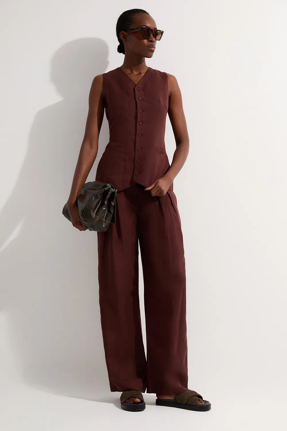 Viscose Linen Tie Waist Woven Pants BKK25443