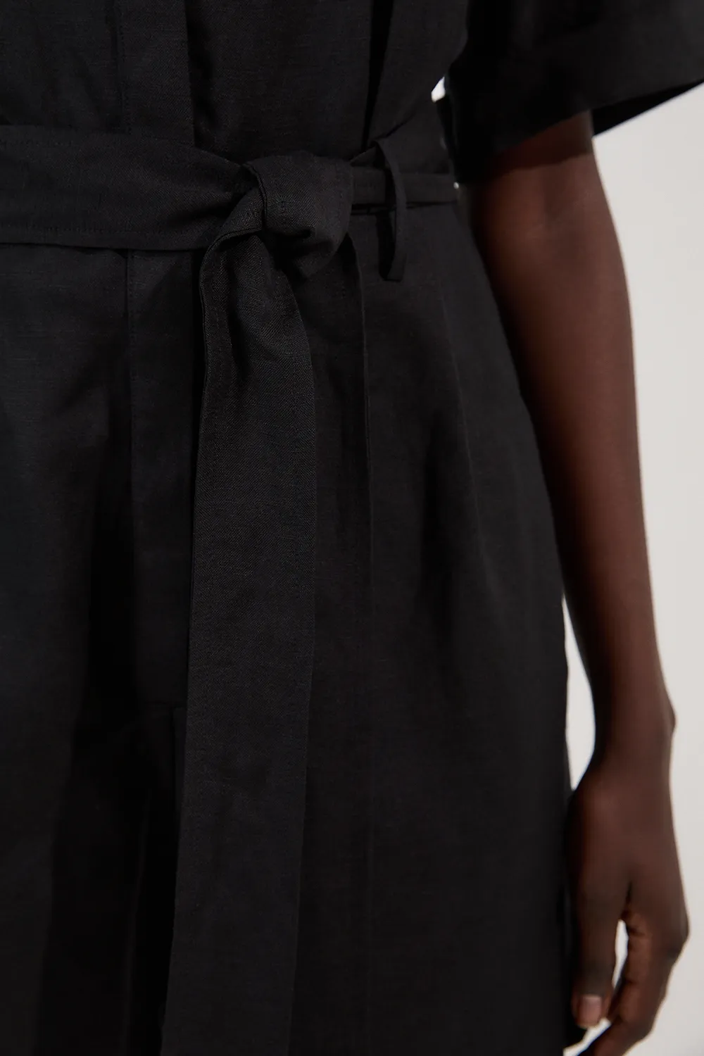 Viscose Linen Woven Belted Romper BKK25445