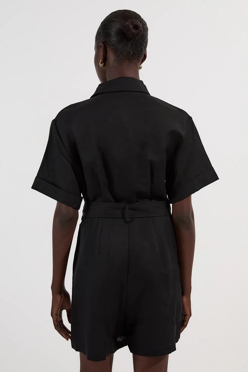 Viscose Linen Woven Belted Romper BKK25445