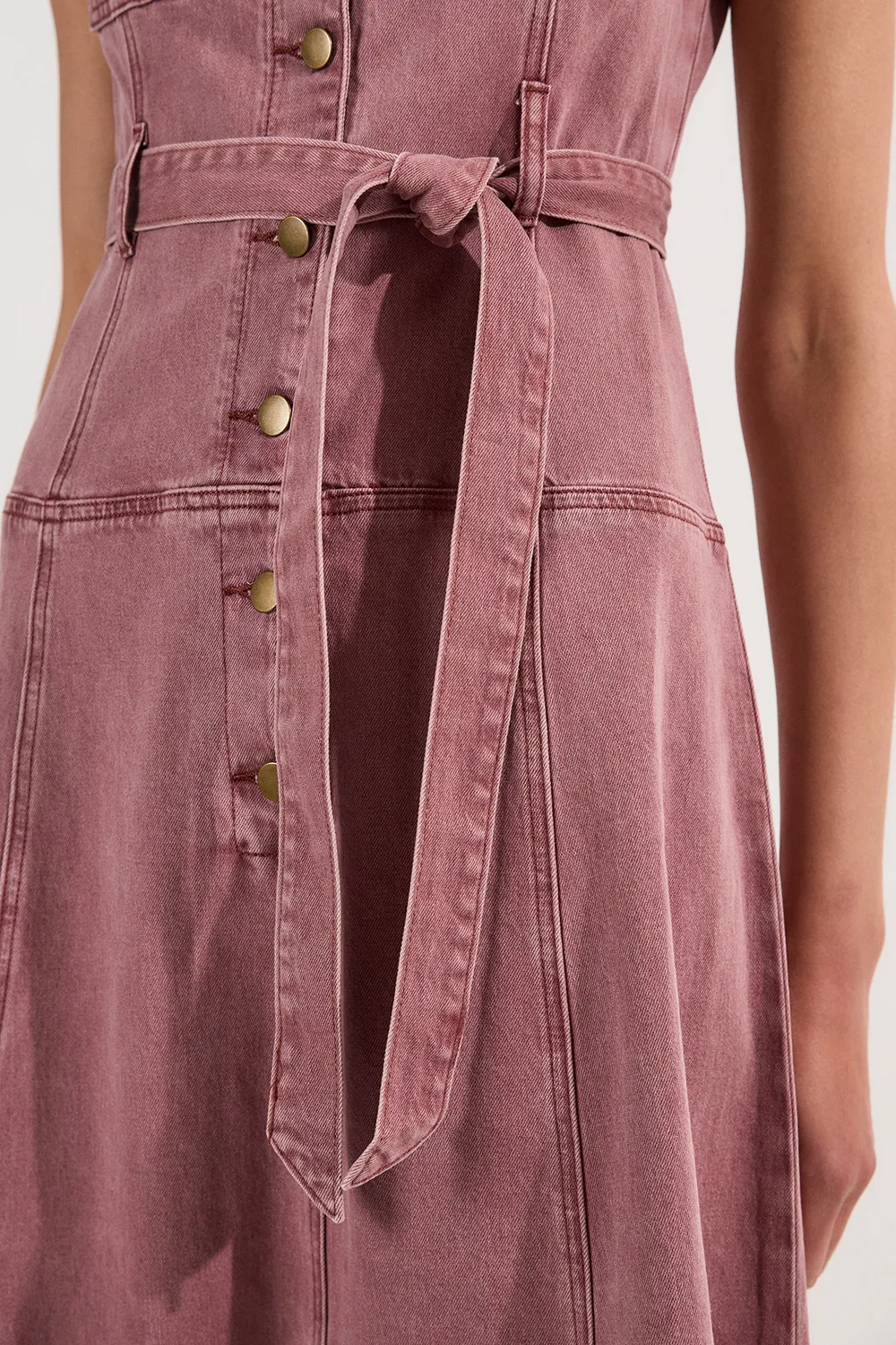 Colored Denim Belted Midi Dress BKK25449