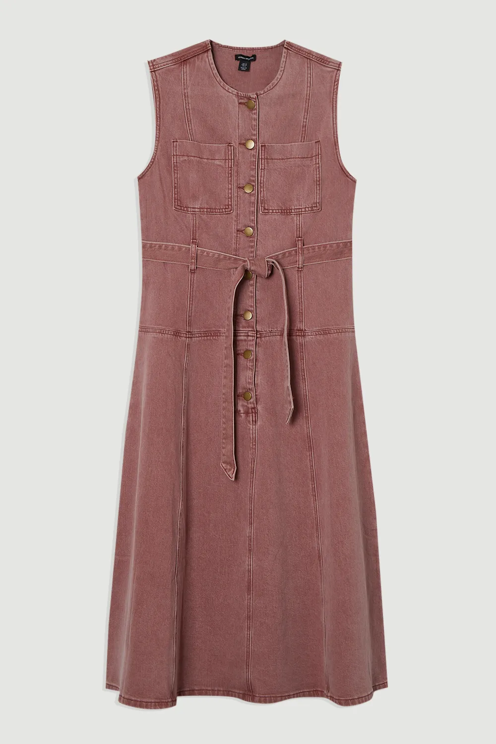 Colored Denim Belted Midi Dress BKK25449