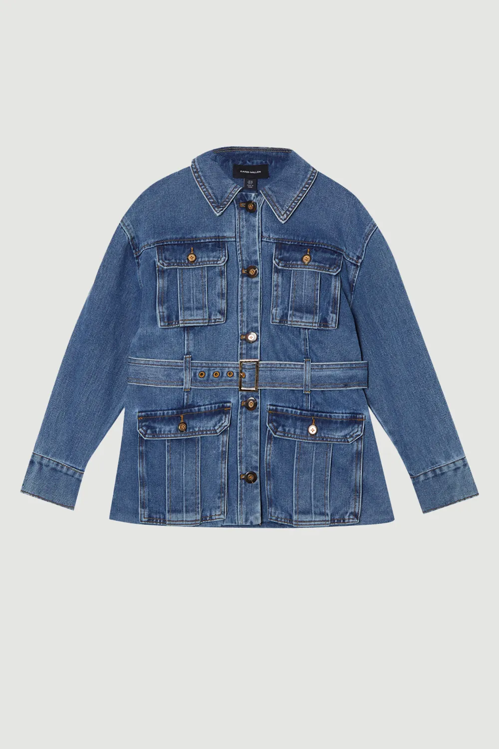 Plus Size Denim Pocket Detail Belted Safari Jacket BKK25467 4 Plus Size Denim Pocket Detail Belted Safari Jacket BKK25467