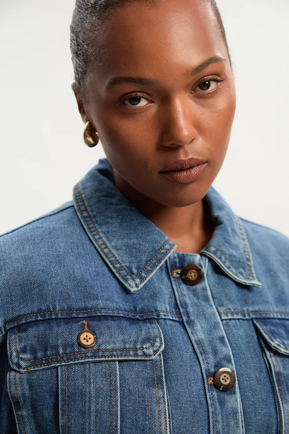 Plus Size Denim Pocket Detail Belted Safari Jacket BKK25467 5 Plus Size Denim Pocket Detail Belted Safari Jacket BKK25467