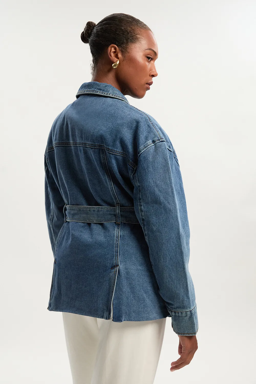 Plus Size Denim Pocket Detail Belted Safari Jacket BKK25467 6 Plus Size Denim Pocket Detail Belted Safari Jacket BKK25467