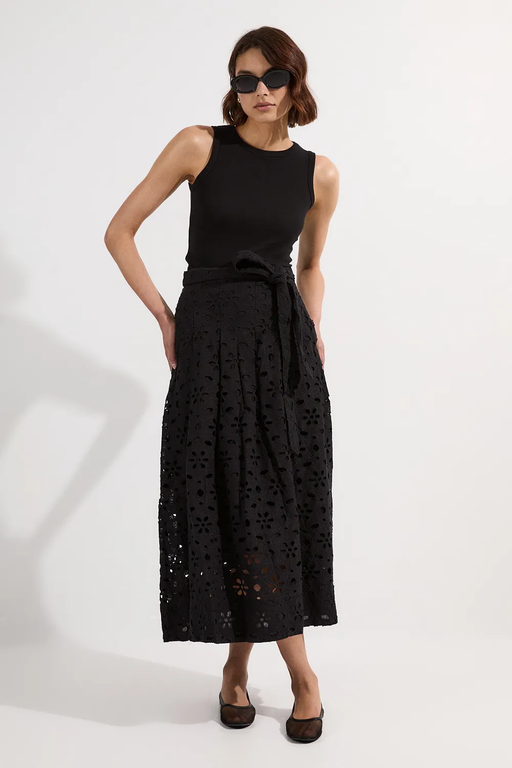 Cotton Eyelet Woven Maxi Skirt BKK25473