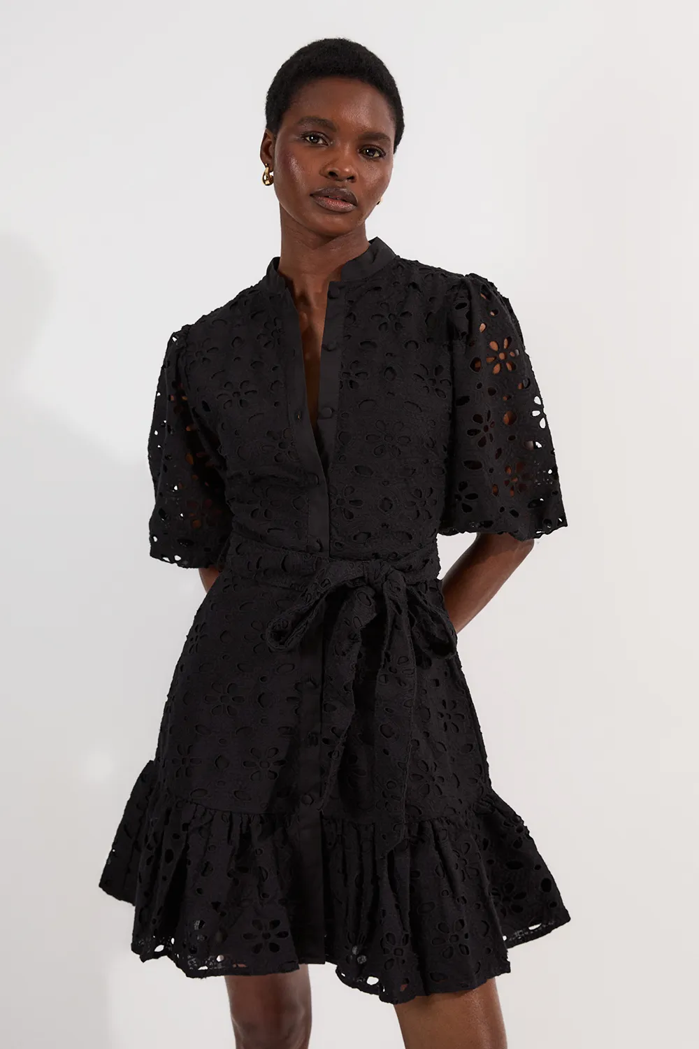 Cotton Eyelet Belted Woven Mini Dress BKK25477