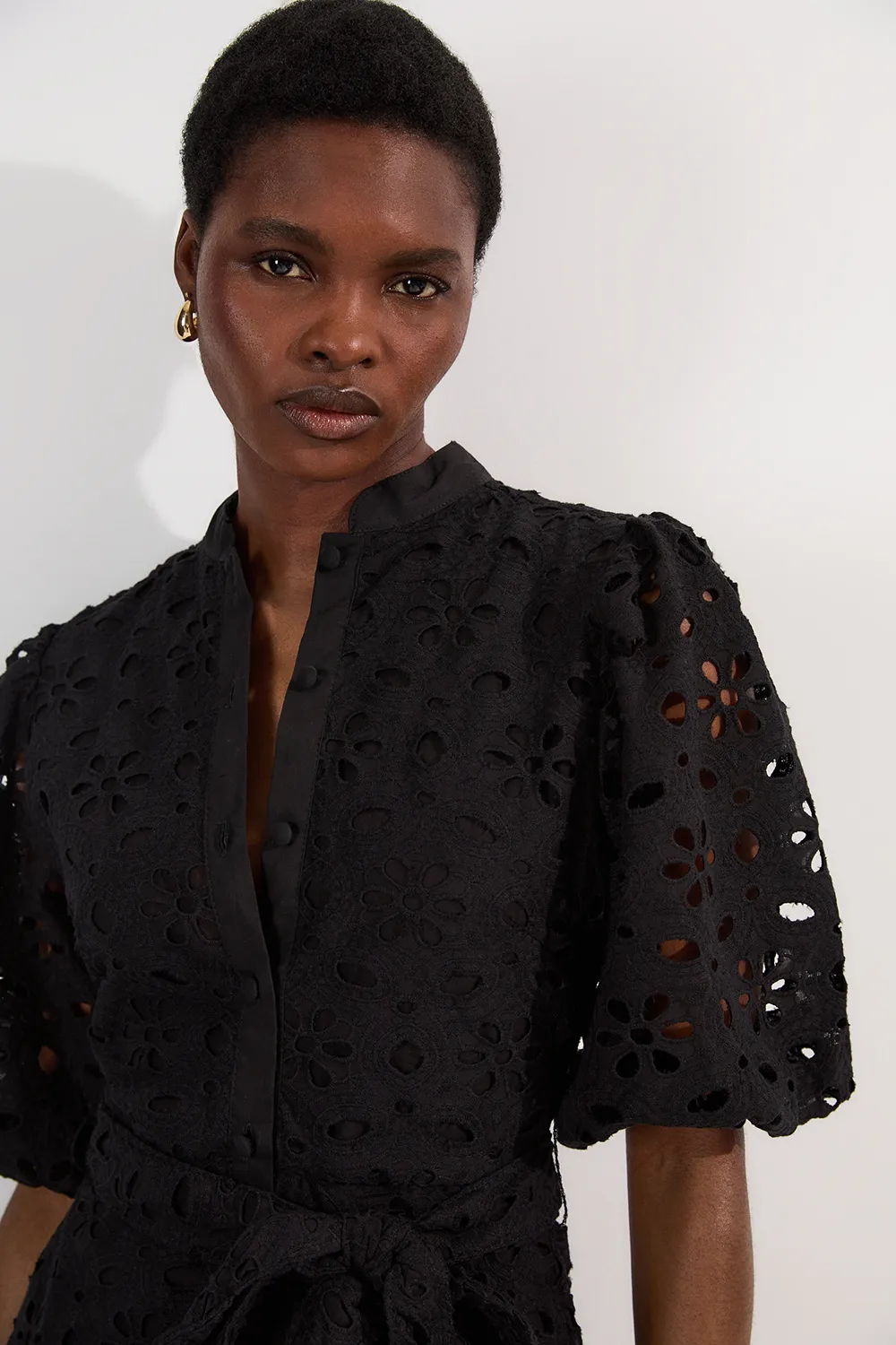 Cotton Eyelet Belted Woven Mini Dress BKK25477