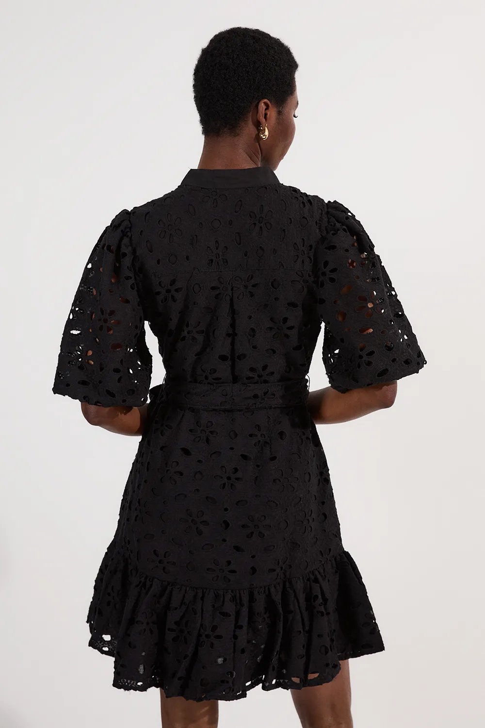 Cotton Eyelet Belted Woven Mini Dress BKK25477