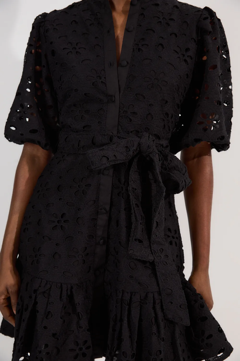 Cotton Eyelet Belted Woven Mini Dress BKK25477