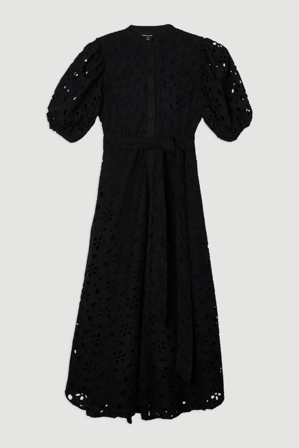 Cotton Eyelet Belted Short Sleeve Woven Midi Dress BKK25479