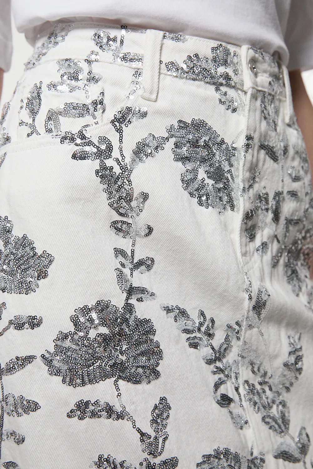 Denim All Over Floral Sequin Skirt BKK25503