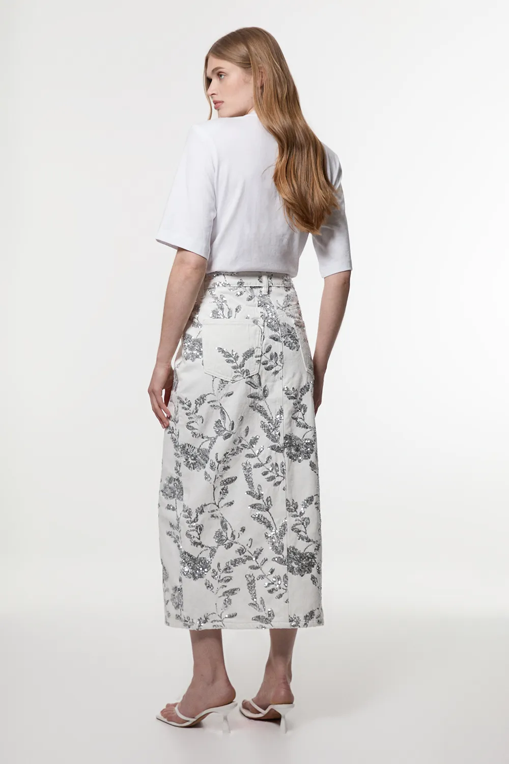 Denim All Over Floral Sequin Skirt BKK25503