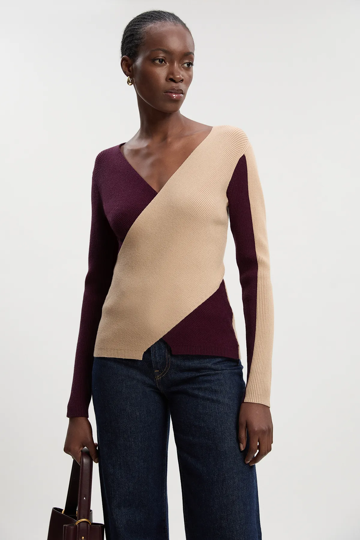 Soft Rib Wrap Front Knitted Jumper BKK25516