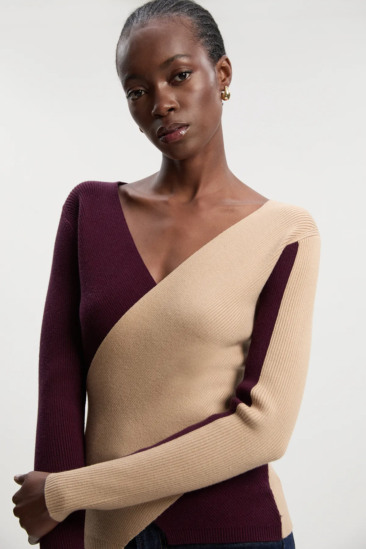 Soft Rib Wrap Front Knitted Jumper BKK25516