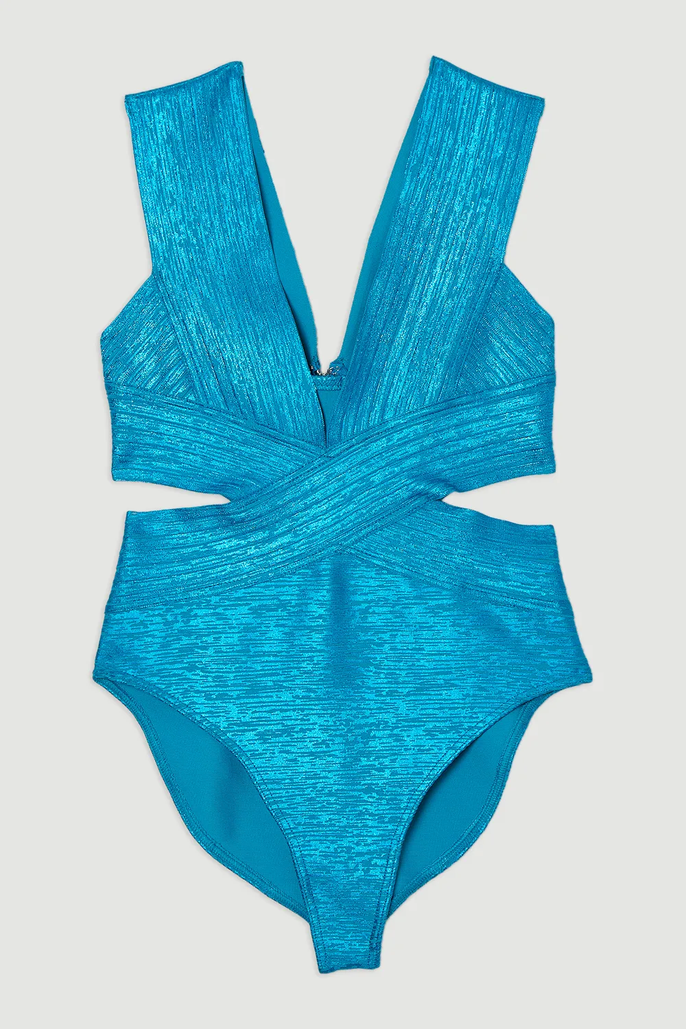 Foiled Bandage Textured V Neck Swimsuit BKK25525 4 Foiled Bandage Textured V Neck Swimsuit BKK25525