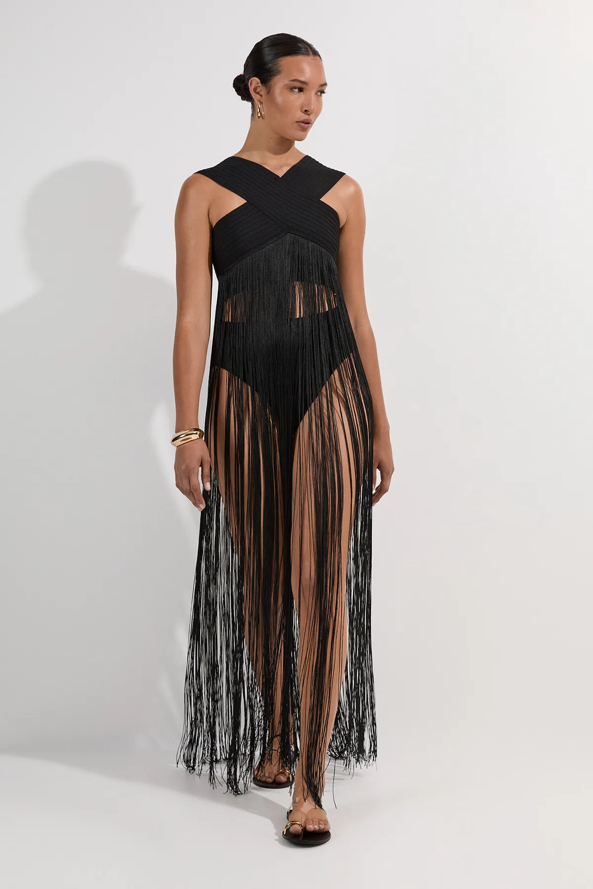 Bandage V Neck Cut Out Fringed Bikini Top BKK25529