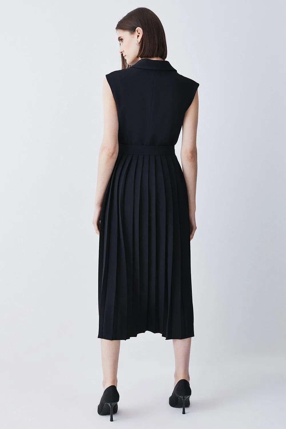 Petite Military Pleat Sleeveless Midi Dress BKK17880 3 Petite Military Pleat Sleeveless Midi Dress BKK17880