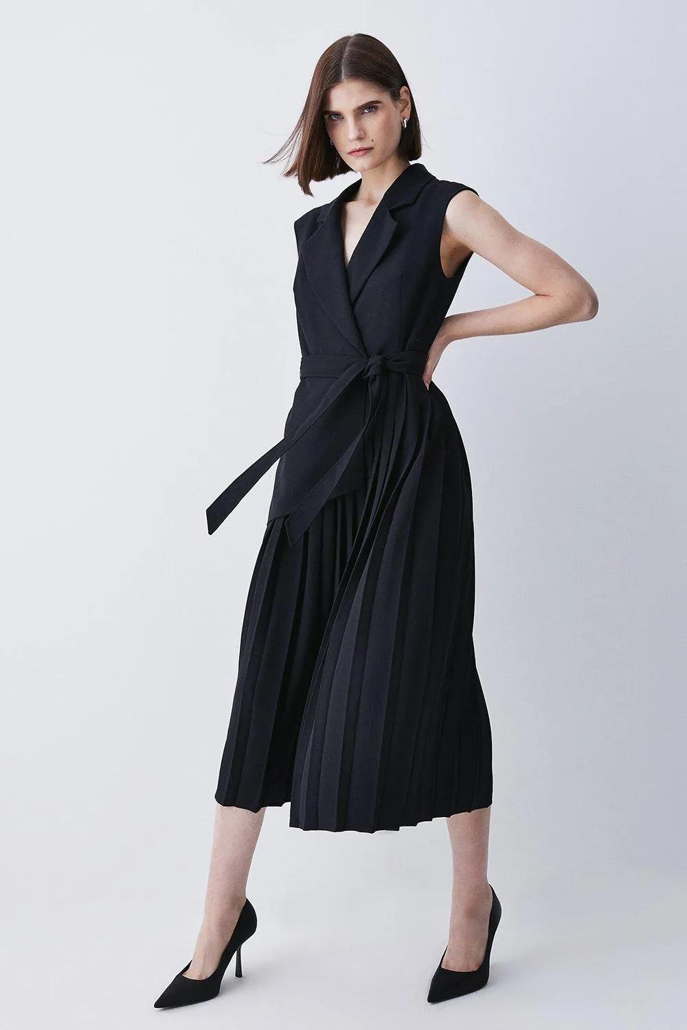 Petite Military Pleat Sleeveless Midi Dress BKK17880 5 Petite Military Pleat Sleeveless Midi Dress BKK17880