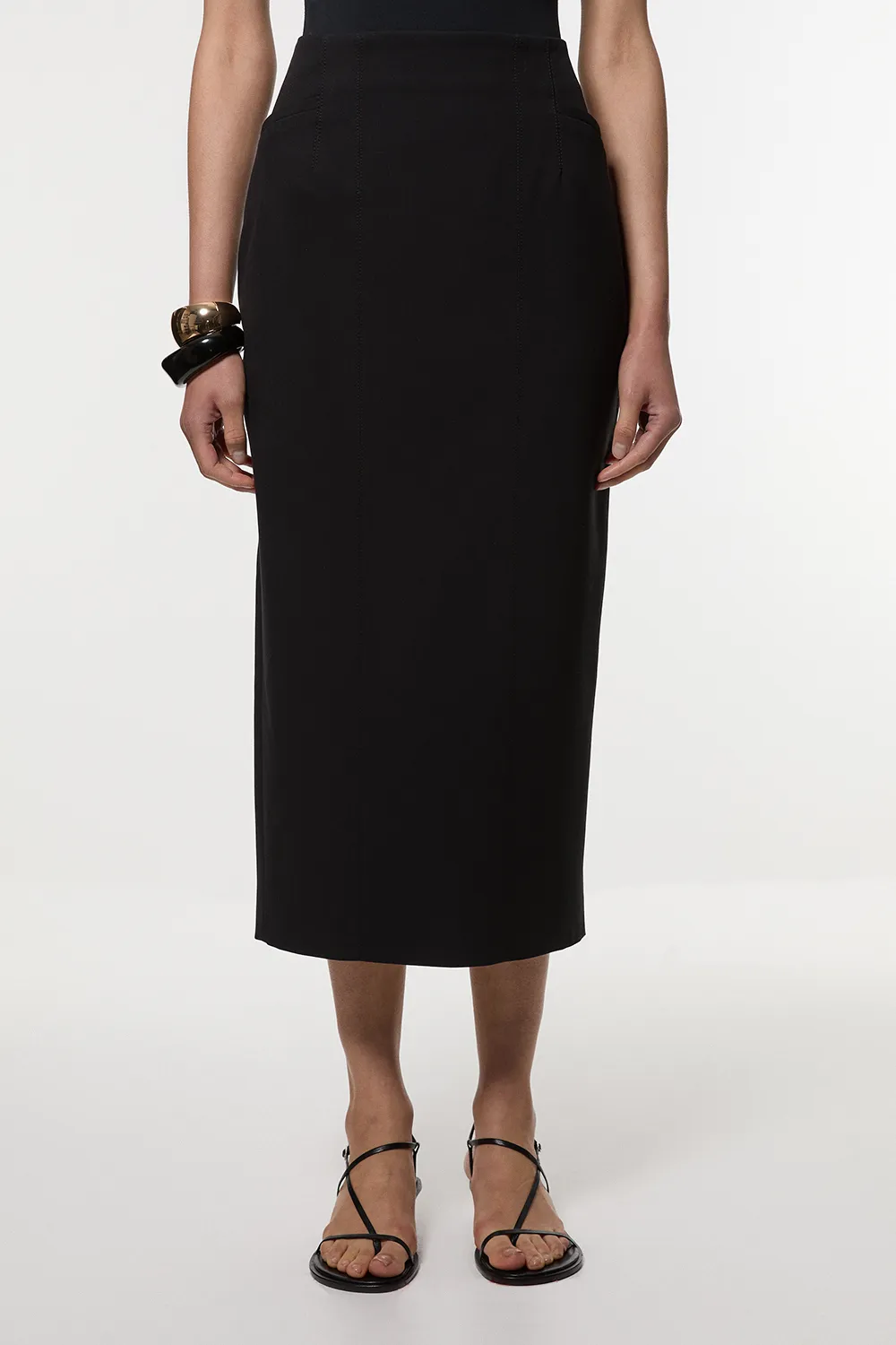 Compact Stretch Pocket Detail Tailored Midi Pencil Skirt BKK25558