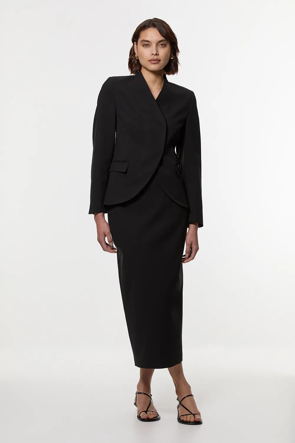 Compact Stretch Pocket Detail Tailored Midi Pencil Skirt BKK25558