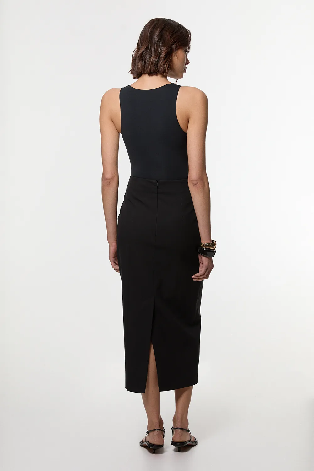 Compact Stretch Pocket Detail Tailored Midi Pencil Skirt BKK25558