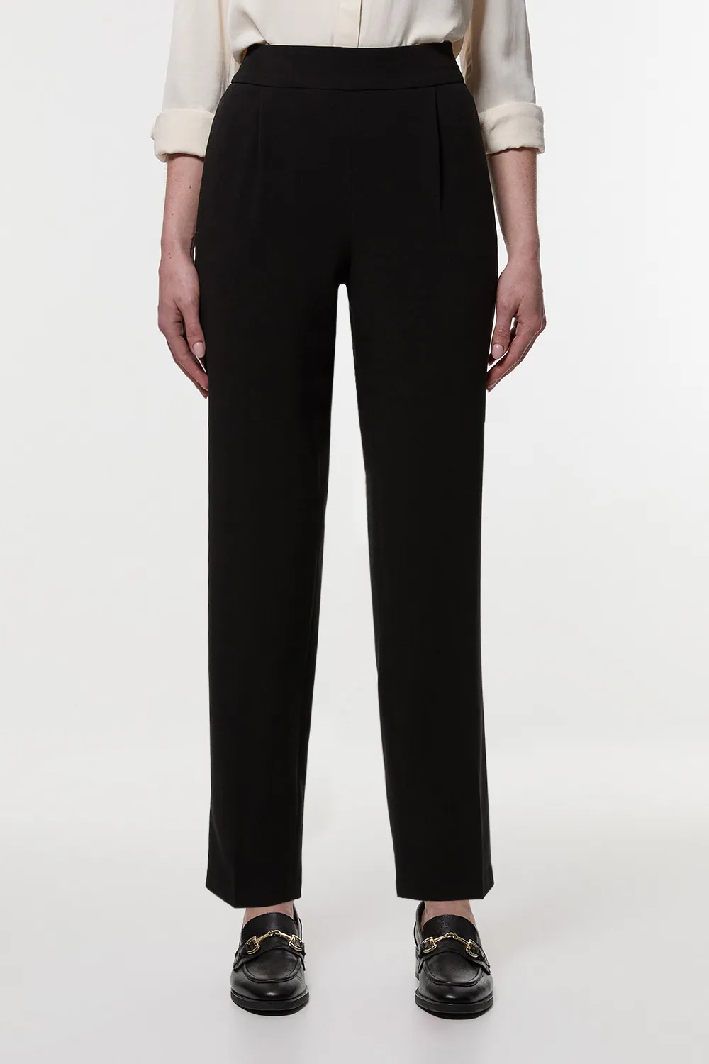 Petite Compact Stretch Essential Tailored High Waist Slim Leg Trouser BKK25572