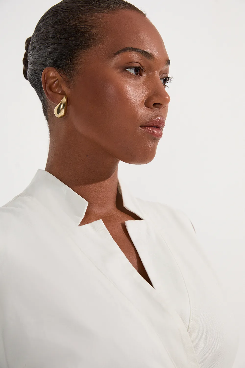 Plus Size Denim Tailored Notch Neck Belted Fluid Midi Dress BKK25580