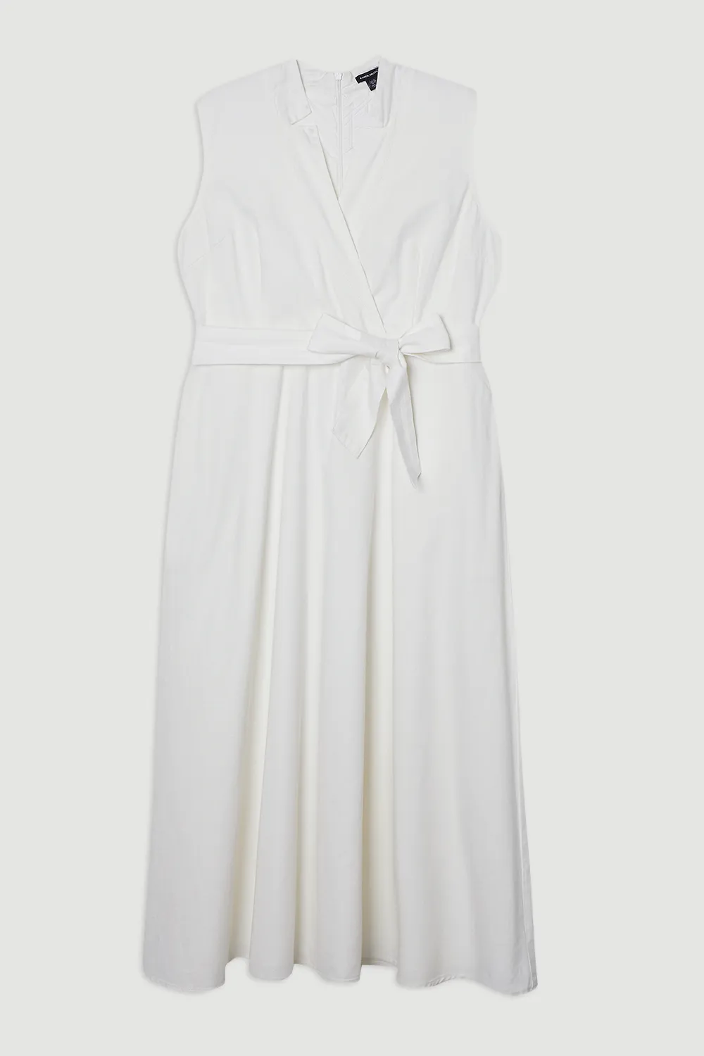 Plus Size Denim Tailored Notch Neck Belted Fluid Midi Dress BKK25580