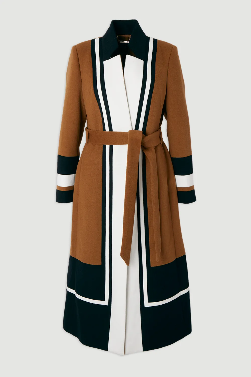 Brushed Wool Colour Block Tailored Belted Midi Coat BKK25592 4 Brushed Wool Colour Block Tailored Belted Midi Coat BKK25592