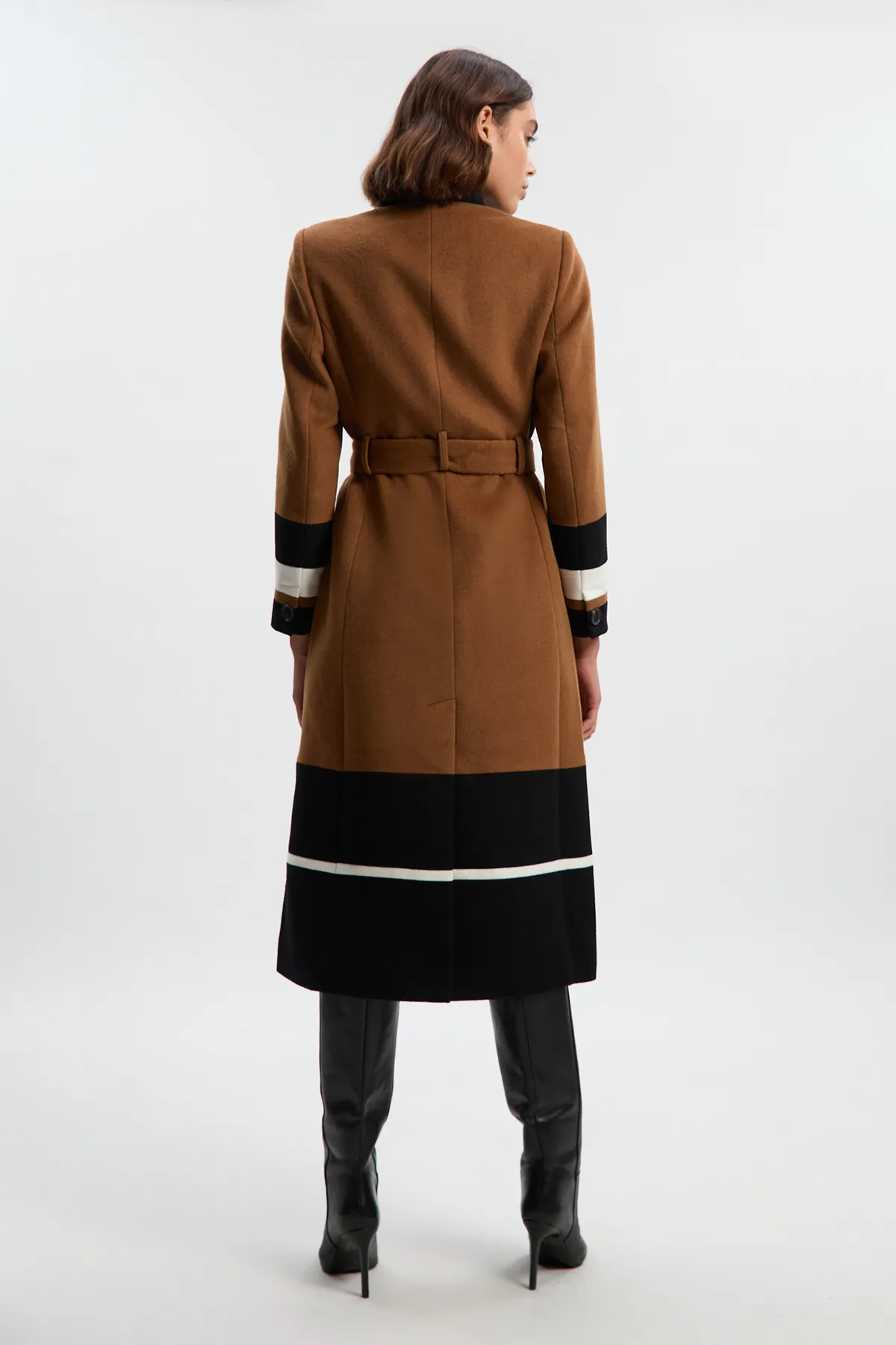 Brushed Wool Colour Block Tailored Belted Midi Coat BKK25592 5 Brushed Wool Colour Block Tailored Belted Midi Coat BKK25592