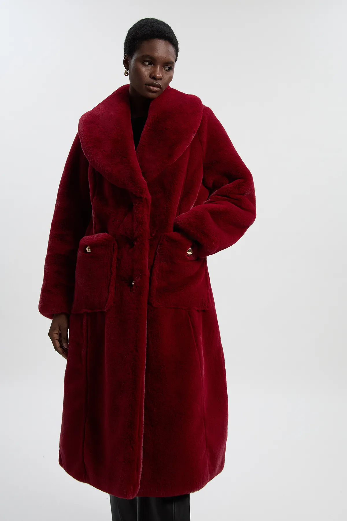 Faux Fur Buttoned Midi Coat BKK25612