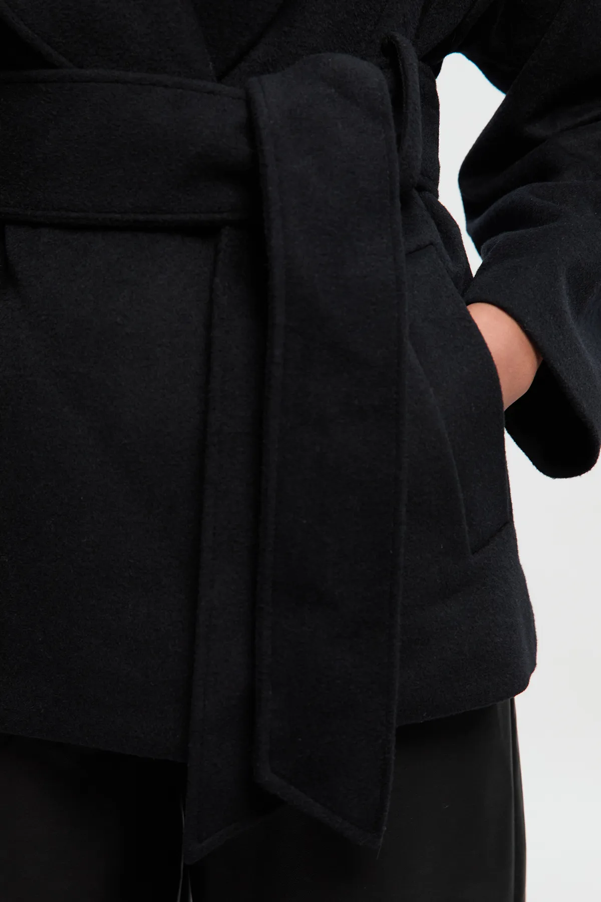 Brushed Wool Belted Wrap Tailored Short Coat BKK25619 3 Brushed Wool Belted Wrap Tailored Short Coat BKK25619