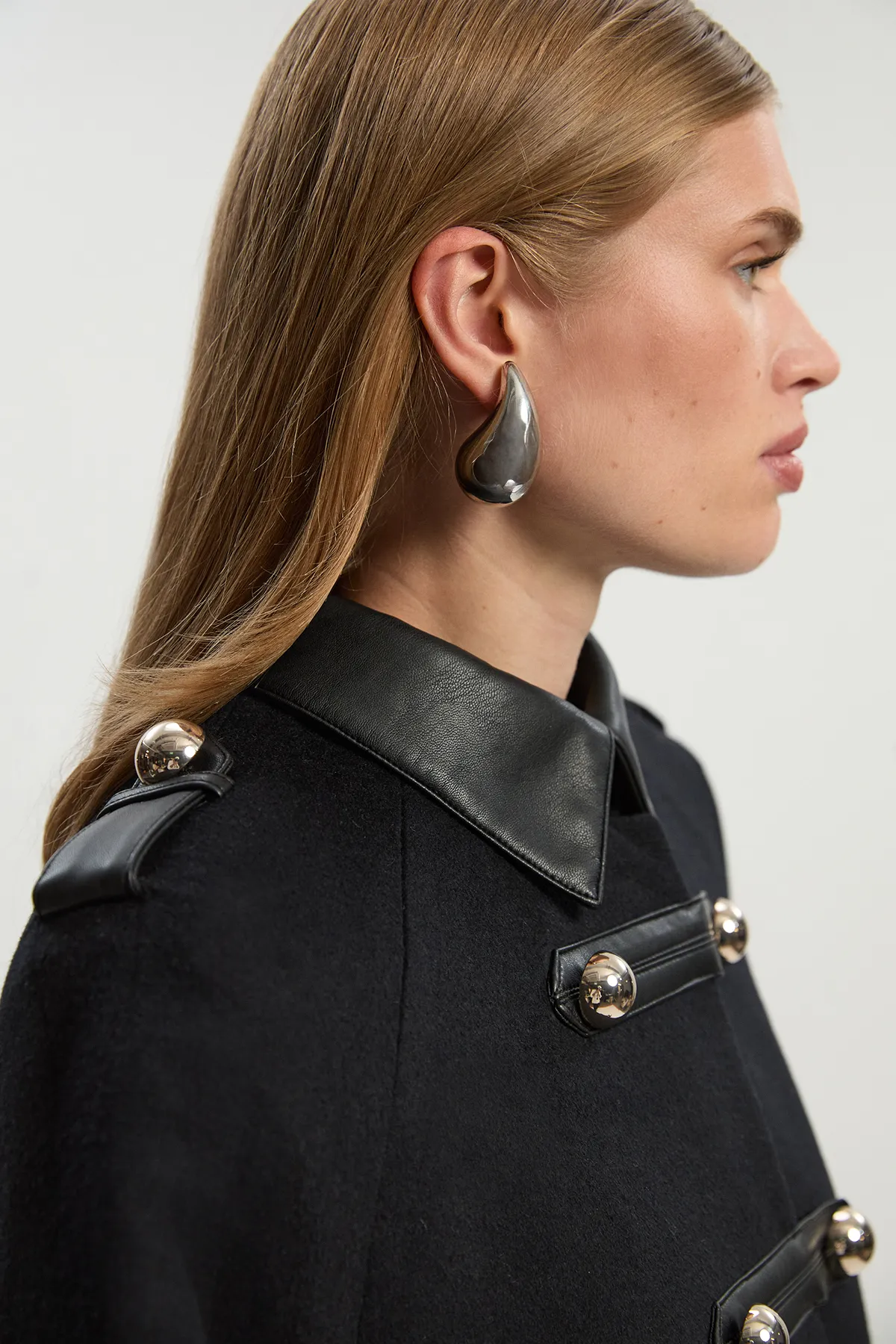 Brushed Wool PU Mix Tailored Cape Short Coat BKK25625 3 Brushed Wool PU Mix Tailored Cape Short Coat BKK25625