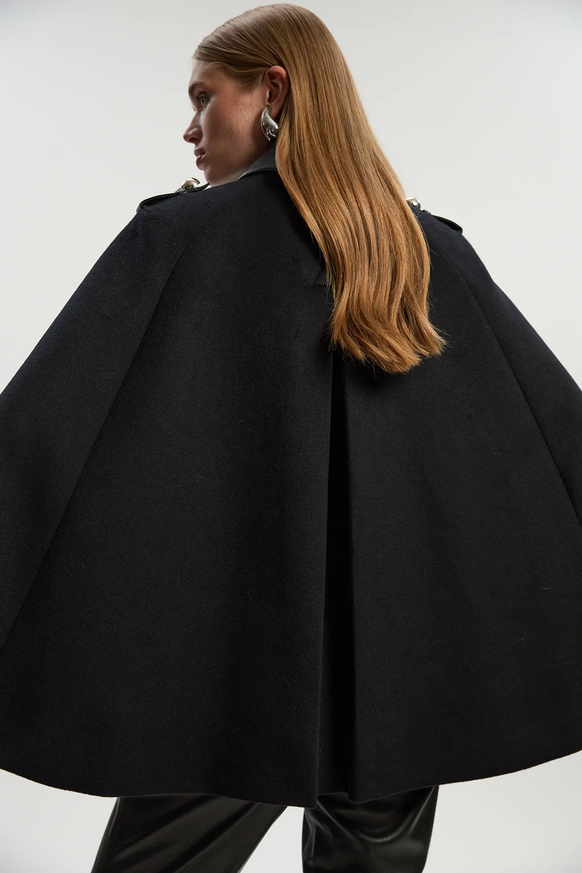 Brushed Wool PU Mix Tailored Cape Short Coat BKK25625 5 Brushed Wool PU Mix Tailored Cape Short Coat BKK25625