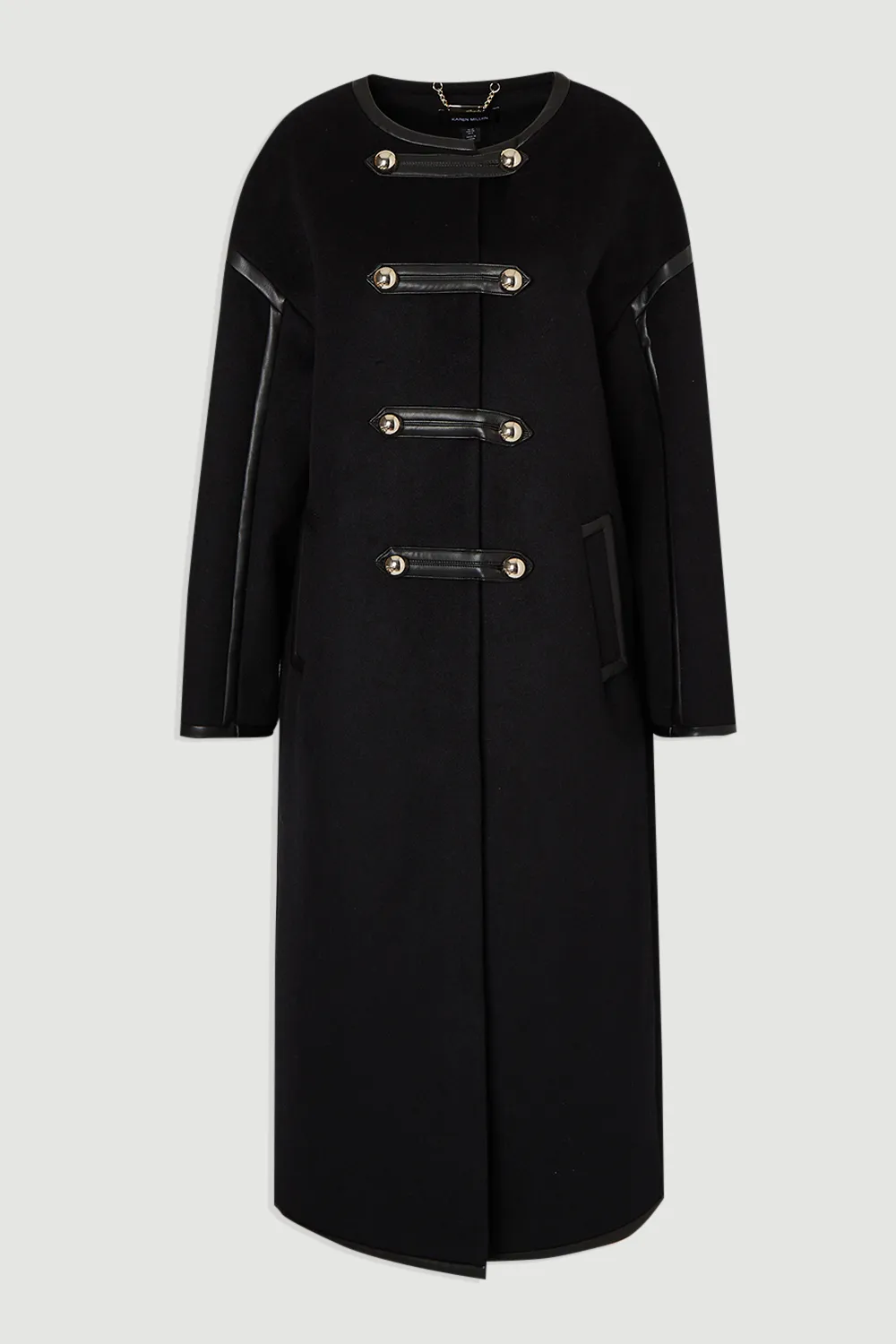 Brushed Wool PU Mix Tailored Collarless Midi Coat BKK25626 4 Brushed Wool PU Mix Tailored Collarless Midi Coat BKK25626