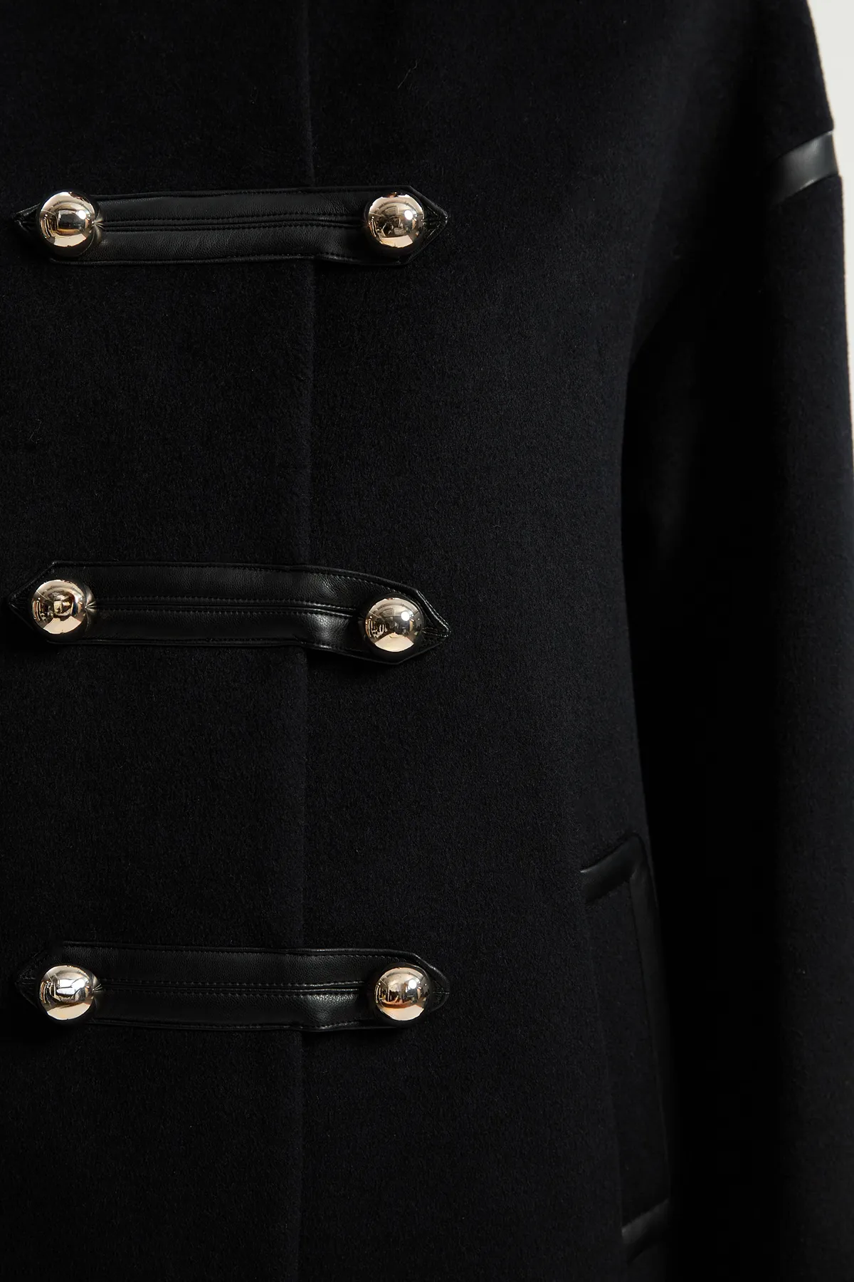 Brushed Wool PU Mix Tailored Collarless Midi Coat BKK25626 5 Brushed Wool PU Mix Tailored Collarless Midi Coat BKK25626