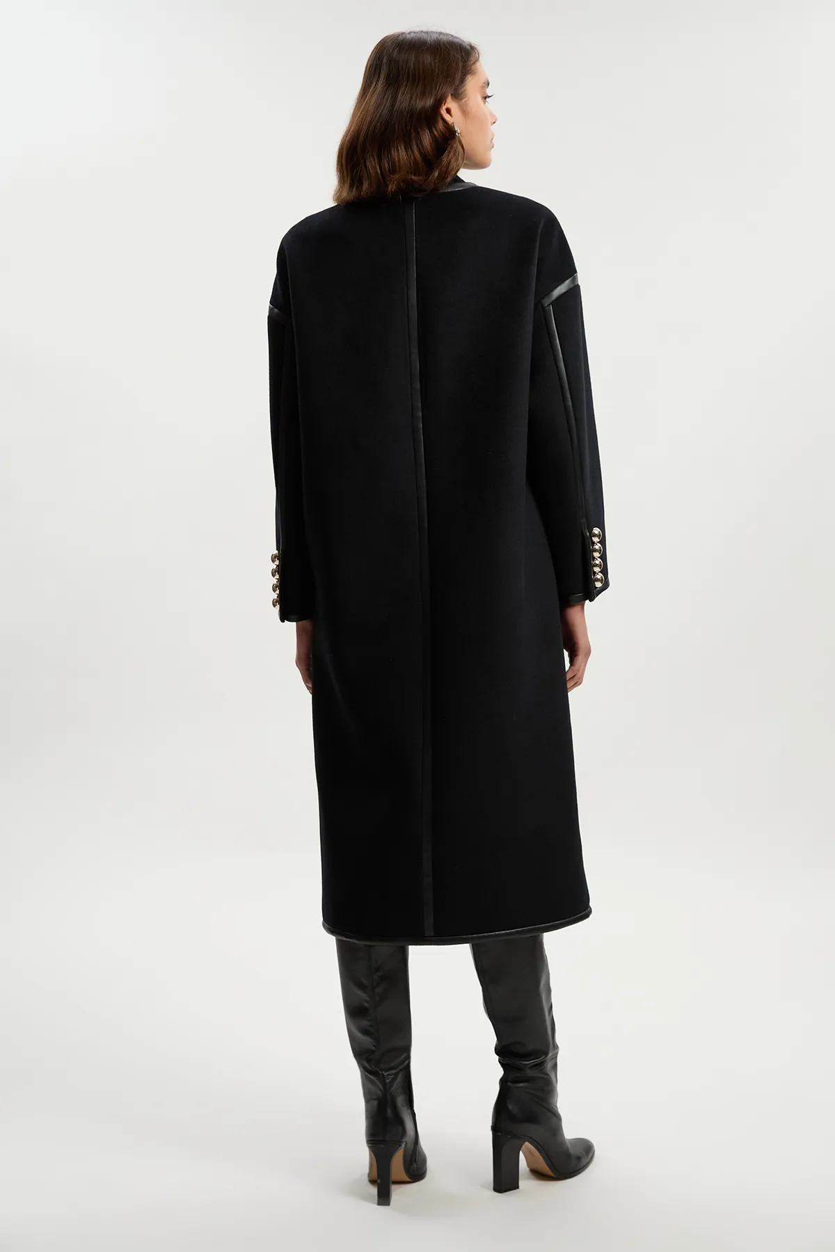 Brushed Wool PU Mix Tailored Collarless Midi Coat BKK25626 6 Brushed Wool PU Mix Tailored Collarless Midi Coat BKK25626