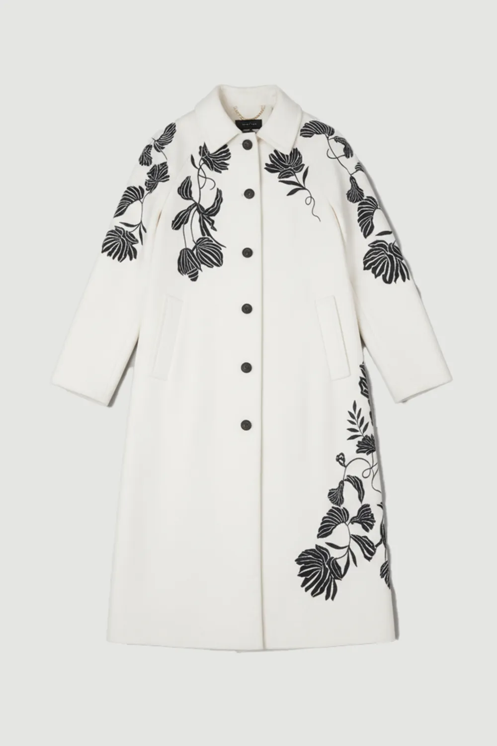 Brushed Wool Placed Embroidery Tailored Midi Coat BKK25628 4 Brushed Wool Placed Embroidery Tailored Midi Coat BKK25628