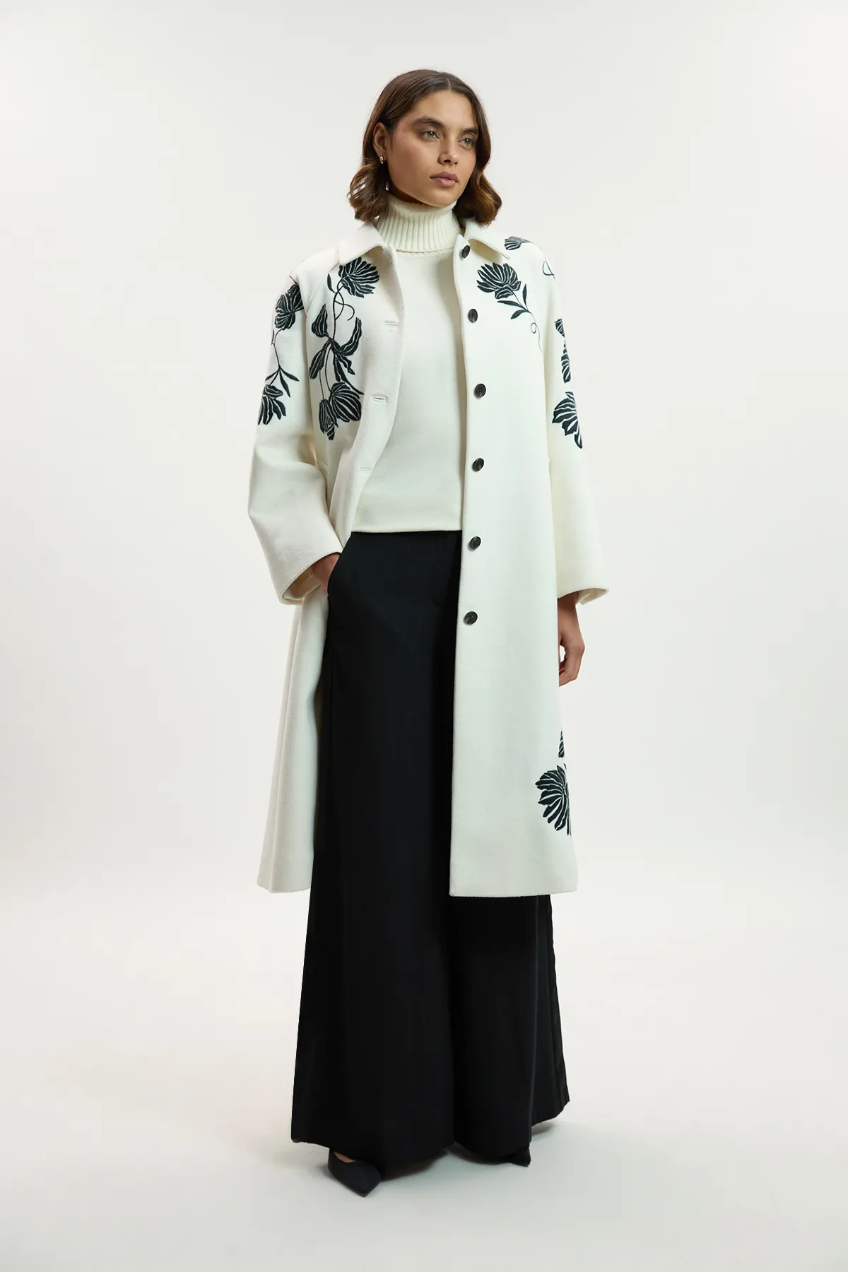 Brushed Wool Placed Embroidery Tailored Midi Coat BKK25628 6 Brushed Wool Placed Embroidery Tailored Midi Coat BKK25628