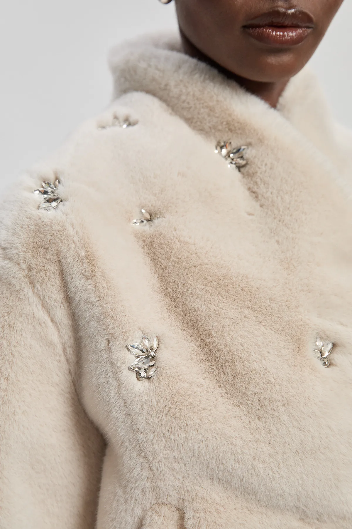 Crystal Embellished Faux Fur Short Coat BKK25637 3 Crystal Embellished Faux Fur Short Coat BKK25637