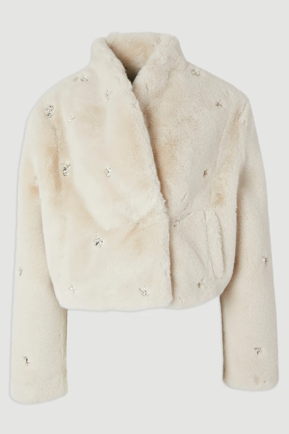 Crystal Embellished Faux Fur Short Coat BKK25637 4 Crystal Embellished Faux Fur Short Coat BKK25637